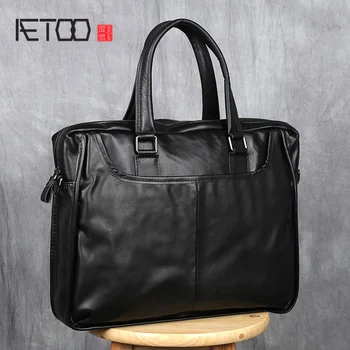 Сумка AETOO, мужской кожаный деловой повседневный портфель, наплечная сумка из воловьей кожи, Горизонтальная мужская сумка для компьютера Ba