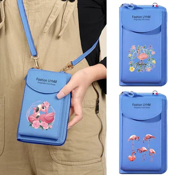 Сумка для телефона с сенсорным экраном, сумки через плечо, Женский кошелек, Женская сумка, мобильный кошелек, сумка-мессенджер, держатель для карт с рисунком Фламинго