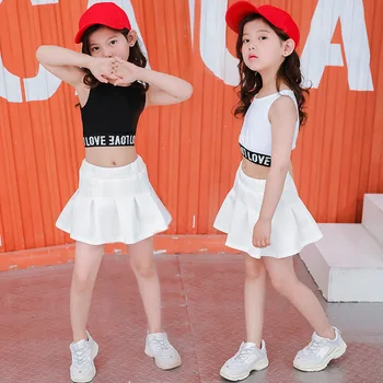 Танцевальный костюм для девочек в стиле хип-хоп, Детская одежда для Уличных Танцев, Наряд для школьных болельщиц, Современная Бальная одежда