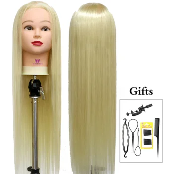 Тренировочная головка для головы манекена из высокотемпературного волокна для парикмахерских работ, набор для тренировки головы куклы с бесплатным инструментом для плетения кос