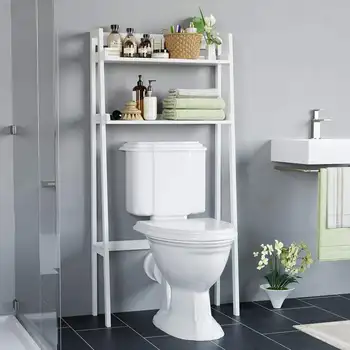 Туалетный шкаф, 2-уровневый органайзер для ванной комнаты с многофункциональными полками, Стойка для хранения унитаза, белый