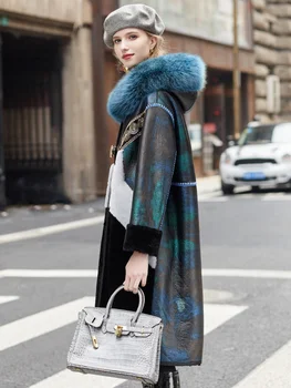 Тяжелая зимняя тенденция Индустрии овечьего меха Интегрированное Женское пальто из роскошного меха с капюшоном