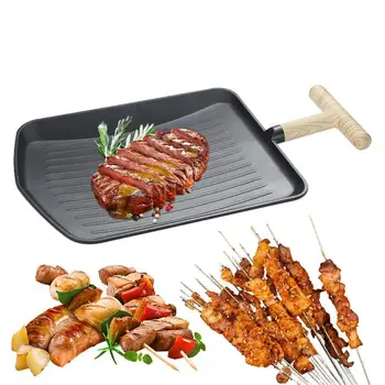 Форма Прямоугольная Сковорода-сковорода с деревянной ручкой Домашняя Сковорода для курицы с антипригарным покрытием Безопасна для духовки