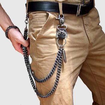 Цепочка-кошелек, байкерская цепочка для брюк в стиле хип-хоп панк с черепом, тяжелая поясная цепочка, подходит для петли на поясе, кошелька и портмоне