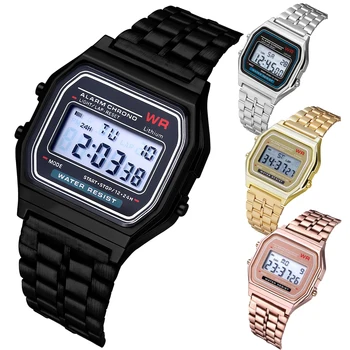 Часы F91W Со стальным ремешком, Женские Мужские деловые часы, Многофункциональные спортивные наручные часы Digtal со светодиодной подсветкой, Электронные часы