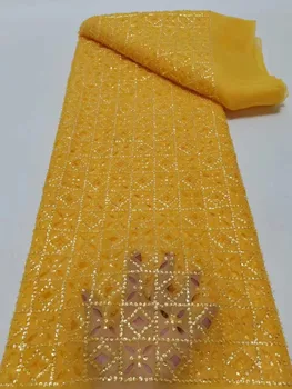 Швейцарская ткань 5 ярдов, новейшая тяжелая вышивка бисером, Африканское 100% хлопковое вуалевое кружево, Популярный Дубайский стиль Для свадебной вечеринки