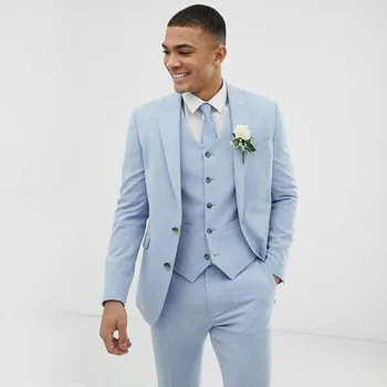 Элегантные костюмы для мужчин, модный новый льняной блейзер с отворотами, свадебный костюм Жениха, повседневный облегающий мужской костюм, куртка, жилет, брюки