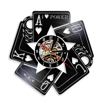 Я Люблю Покер Карточную Игру Флеш-Рояль Пики, Азартные Игры, Декор Комнаты, Настенные Часы, Победитель Казино Лас-Вегаса, Виниловая Пластинка, Настенные Часы
